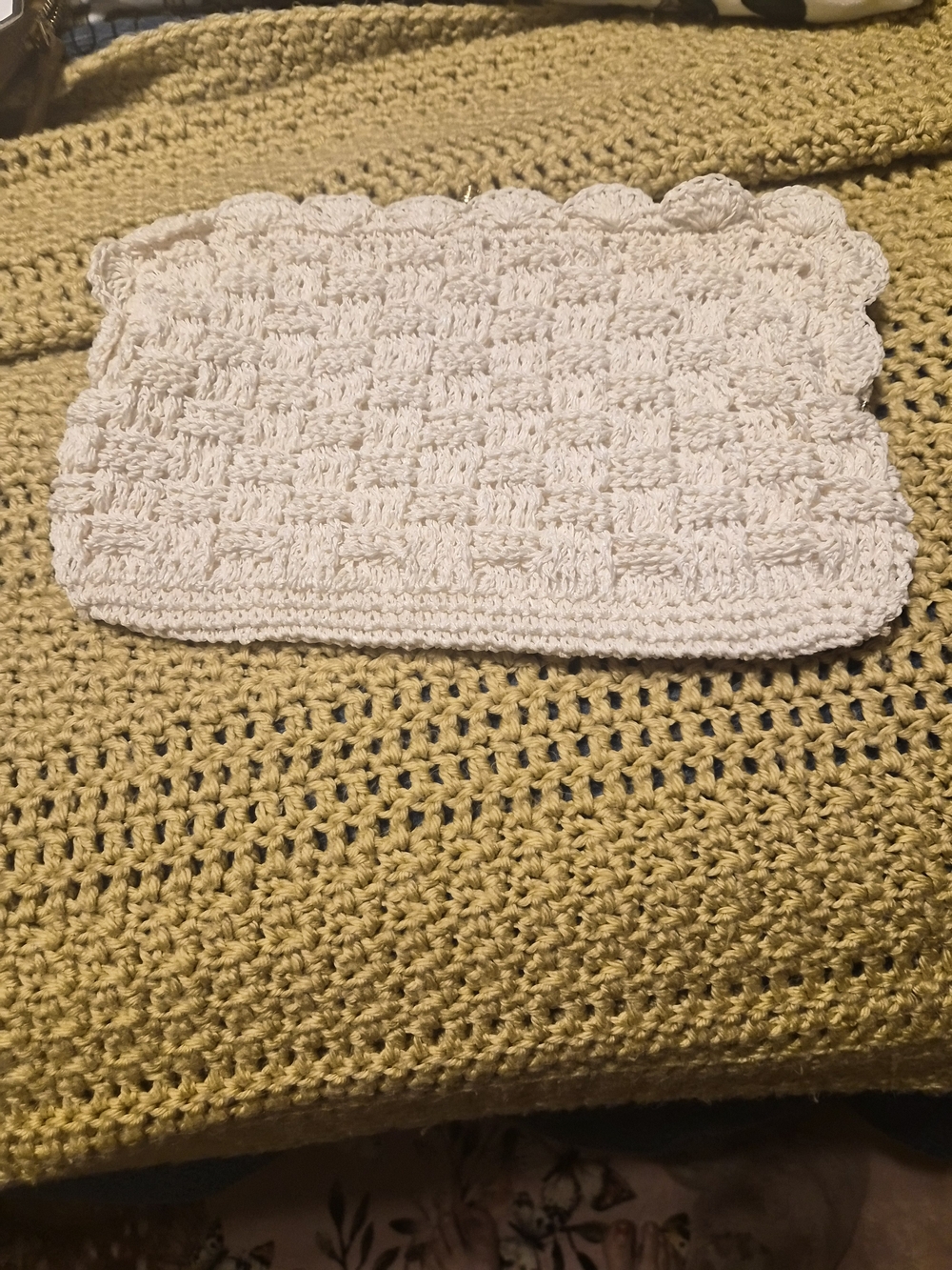 Crocheted Rectangular Cream Clutch With Gold Snap Closure